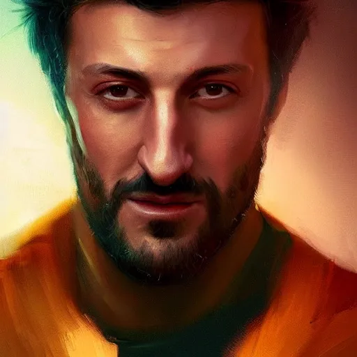 Image similar to portrait of maksim chmerkovskiy by greg rutkowski, young, attractive, highly detailed portrait, scifi, digital painting, artstation, concept art, smooth, sharp foccus ilustration, artstation hq