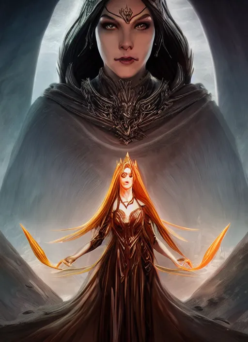 Image similar to evil goddess with halo, ultra detailed fantasy, elden ring, realistic, dnd character portrait, full body, dnd, rpg, lotr game design fanart by concept art, behance hd, artstation, deviantart, global illumination radiating a glowing aura global illumination ray tracing hdr render in unreal engine 5