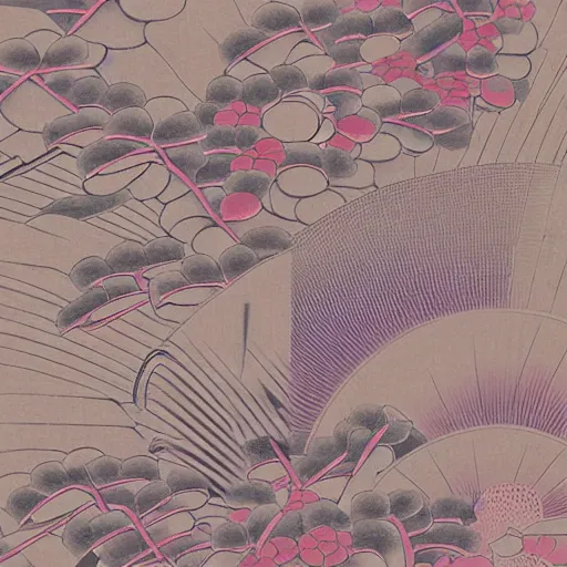 Image similar to generative, detailed, Japanese traditional art elements, muted pastel colors,