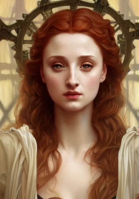 Image similar to sansa gessica chastain, intricate, elegant, highly detailed, digital painting, artstation, concept art, smooth, sharp focus, illustration, art by artgerm and greg rutkowski and alphonse mucha and william - adolphe bouguereau