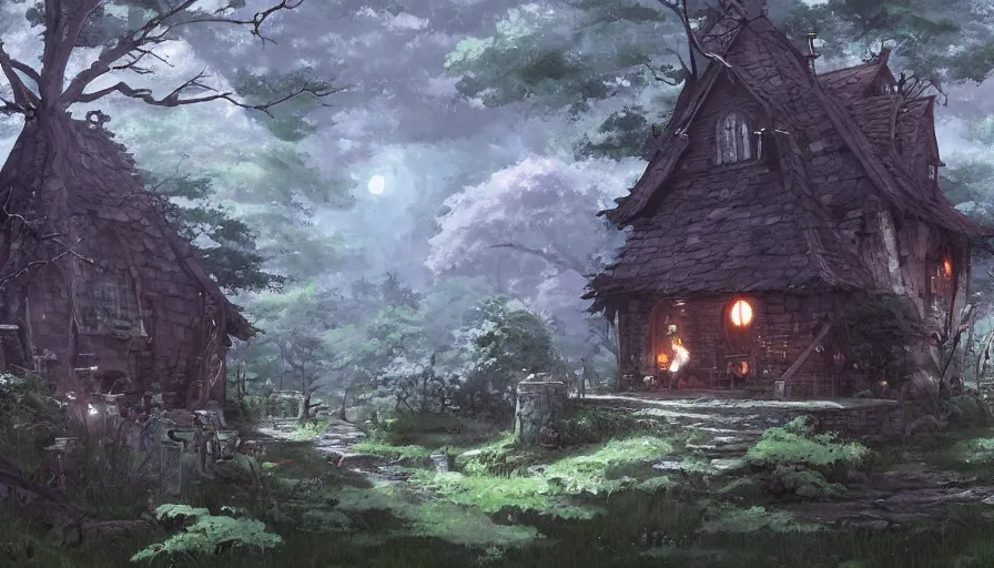 Image similar to a witches house nestled between the lush forest, trending on pixiv fanbox, painted by greg rutkowski makoto shinkai takashi takeuchi studio ghibli