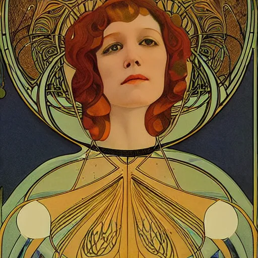 Image similar to Liminal space in outer space, Art Nouveau portrait, by Art Nouveau artist Edward Okuń