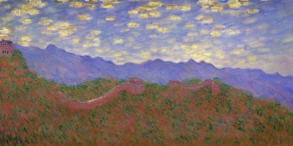 Prompt: an oil painting of the Great Wall by Oscar-Claude Monet