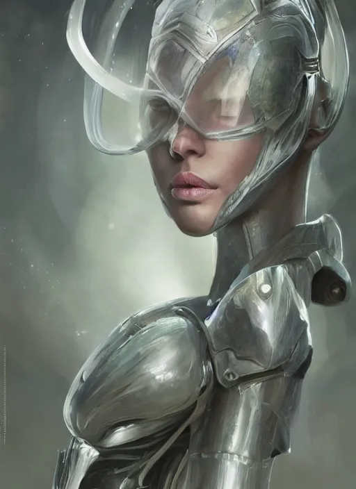 Image similar to a professional painting of a beautiful young female alien, clothed in ethereal armor, olive skin, long dark hair, beautiful bone structure, symmetrical facial features, intricate, elegant, digital painting, concept art, smooth, sharp focus, illustration, from Valerian and the City of a Thousand Planets, by Ruan Jia and Mandy Jurgens and Artgerm and William-Adolphe Bouguerea