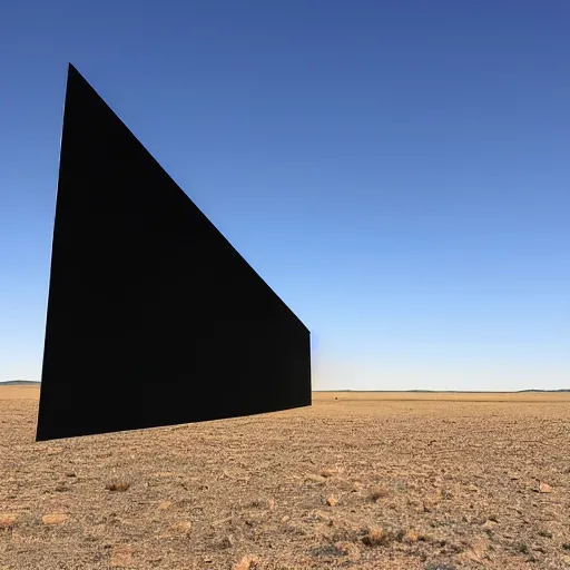 Prompt: carrizo plains on a july late afternoon with a massive sheet of black material hovering off the ground casting a shadow