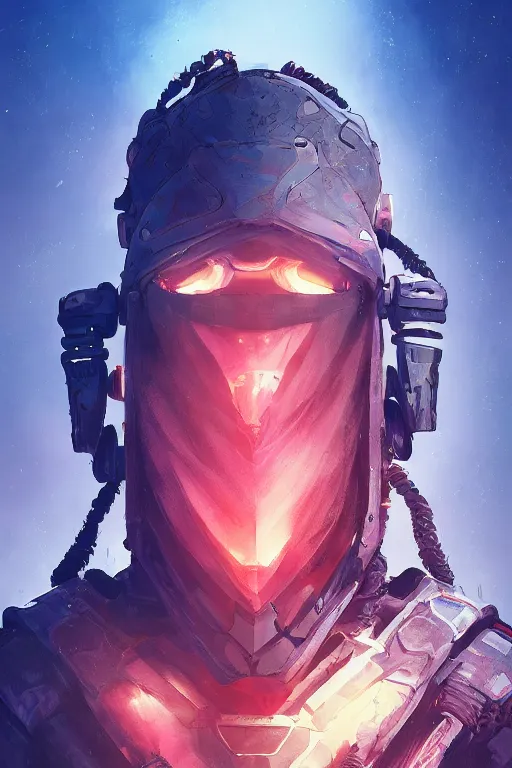 Image similar to combination suit armor aloy horizon forbidden west horizon zero dawn radiating a glowing aura global illumination ray tracing hdr fanart arstation by ian pesty and alena aenami artworks in 4 k tribal robot ninja mask helmet backpack