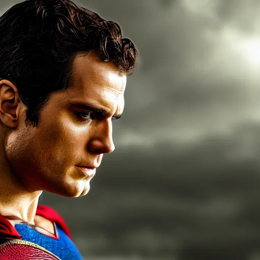 Prompt: henry cavill as superman, detailed face, professional photography, cinematic, 8k,