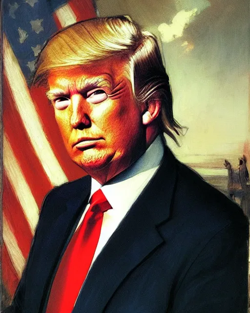 Image similar to donald trump serene, smirk, by john waterhouse