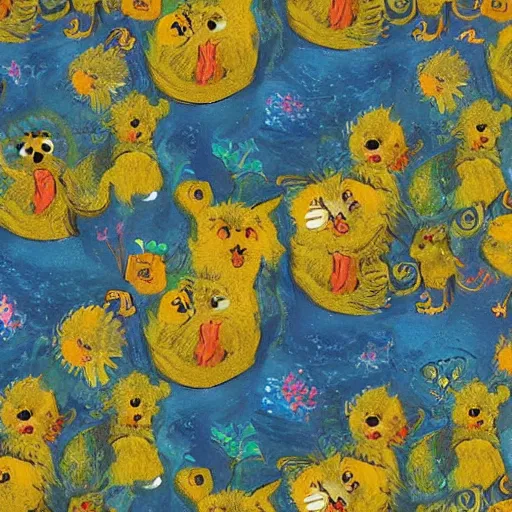 Prompt: highly detailed beautiful happy animals, by Van Gogh