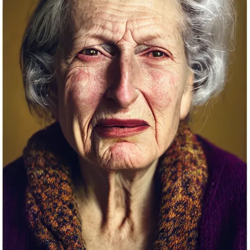 Prompt: portrait photography of happy 8 0 years old women by annie leibovitz, deep emotions, perfect facial symmetry, dim volumetric cinematic lighting, 8 k, post - processing, extremely hyper - detailed, intricate, epic composition, masterpiece, stunning,