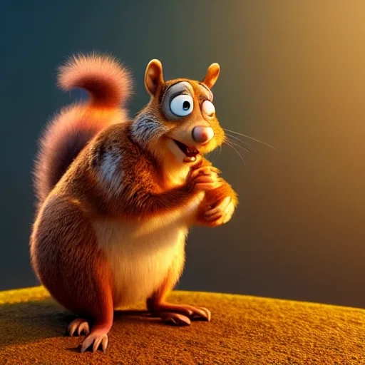 Prompt: a high resolution render of sid nutty squirrel ice age movie by johannen voss by david cronenberg by francis bacon by peter kemp by octane render blender 8 k isometric dof neon colours