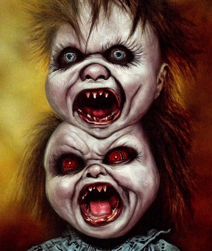 Prompt: gothic screaming chucky doll portrait by william - adolphe bouguerea, highly detailded