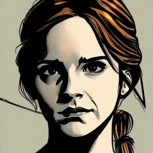 Prompt: comic book style art of Emma Watson as Kate Bishop Hawkeye