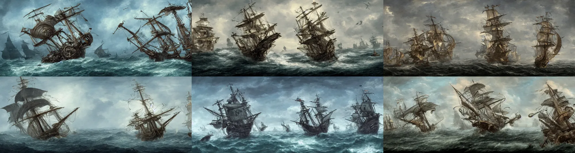 Prompt: a sea kraken attacking a galleon