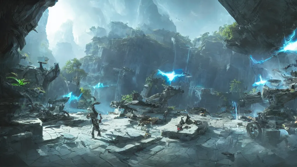 Prompt: concept art of an epic new virtual reality game, unreal engine 5