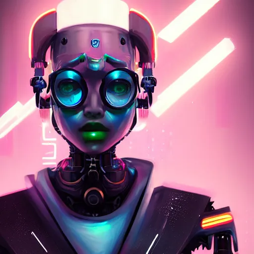 Prompt: a cyberpunk robot geisha sorceress, warcore, sharp focus, detailed, artstation, concept art, 3 d + digital art, wlop style, biopunk, neon colors, futuristic, unreal engine