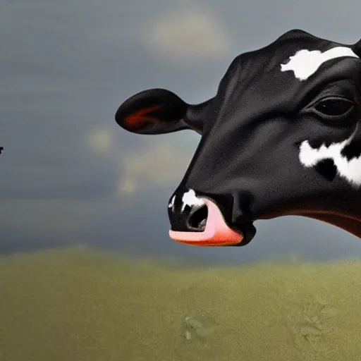 Image similar to portrait of a flying cow, photorealistic, 4 k