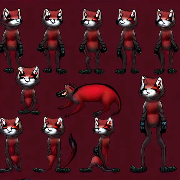 Image similar to furry - male - red - black - weasel - necromancer - fursona uhd ue 5 visual novel pc game expressions