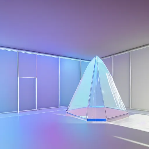 Prompt: an ultra high definition professional studio quality photograph of a transparent iridescent perspex pastel coloured raincoat tent combo on a model in an empty white room. dramatic lighting, ray tracing, refraction, shallow d. o. f, colour corrected, golden ratio, three point light. volumetric shadows. light rays.