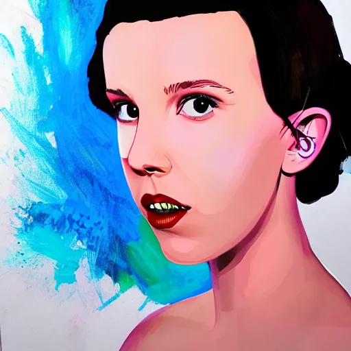 Prompt: Millie Bobby Brown painted by a galaxy brush