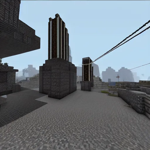 Prompt: The Half-Life 2 citadel in minecraft, game footage