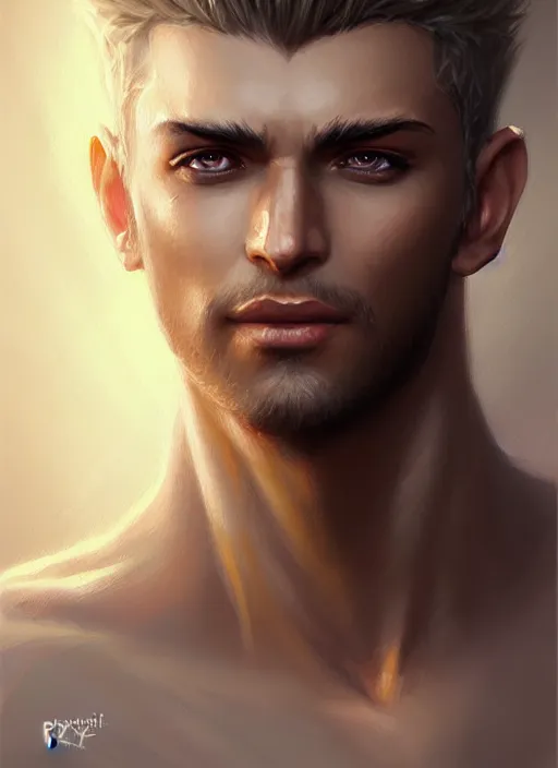 Image similar to a _ fantasy _ style _ portrait _ painting _ of male, medium dark blonde hair side part and blonde stubble, white, rpg dnd oil _ painting _ unreal _ 5 _ daz. _ rpg _ portrait _ extremely _ detailed _ artgerm _ greg _ rutkowski _ greg