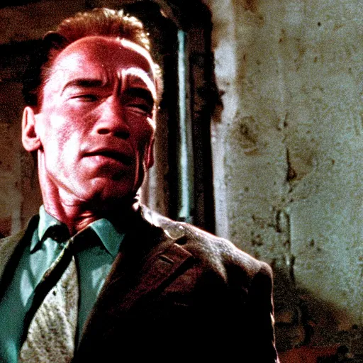 Prompt: cinematic still of arnold schwarzenegger in the green mile ( 1 9 9 9 ), blueray