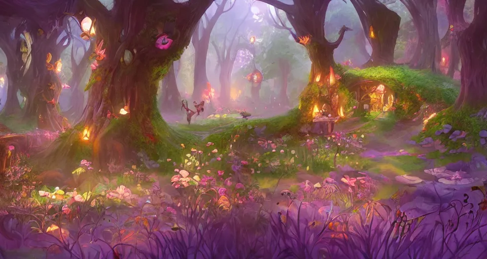 Image similar to Enchanted and magic forest, by Pixar Concept Artists