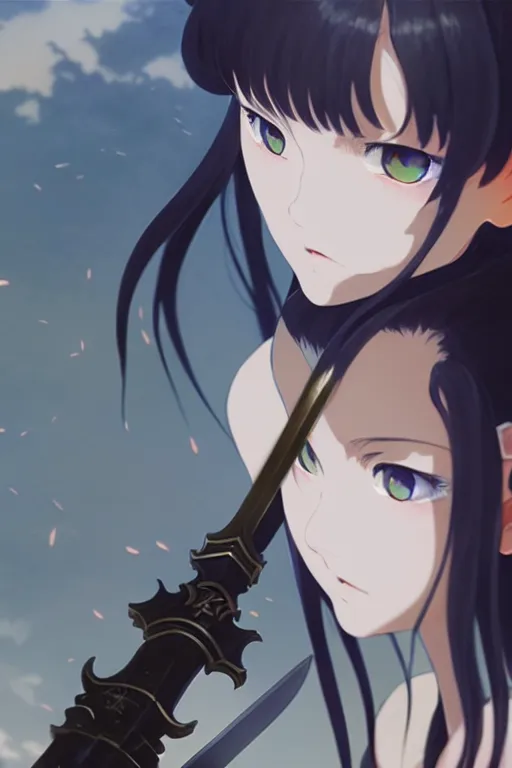 Prompt: a film still portrait of the catgirl armed berserk's sword, finely detailed features, closeup at the faces, perfect art, gapmoe yandere grimdark, trending on pixiv fanbox, painted by greg rutkowski makoto shinkai takashi takeuchi studio ghibli, akihiko yoshida