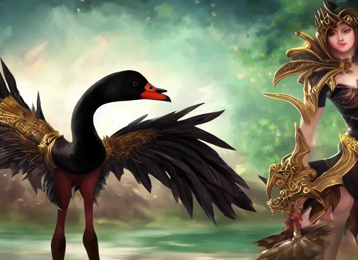 Prompt: champion splashart of a black swan