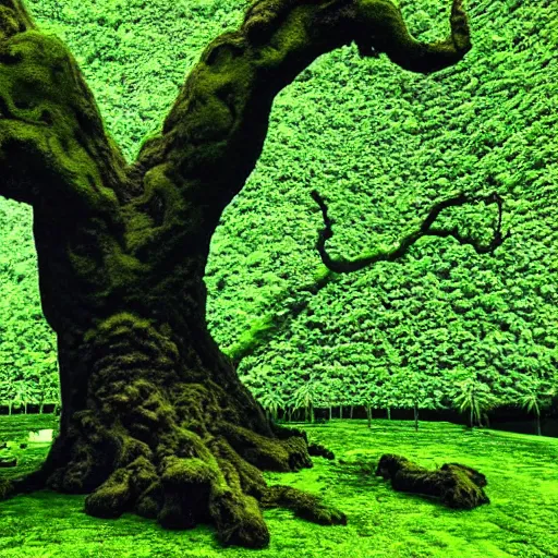 Image similar to giant tree of life being consumed by green lava