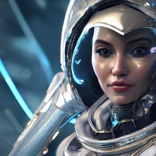 Prompt: closeup portrait of barbarella queen of the galaxy, silver space suit, intricate, unreal engine 5 rendered, octane rendered, art style by klimt and nixeu and ian sprigger and wlop and krenz cushart