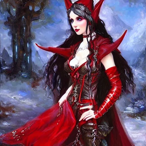 Image similar to Gothic elf princess in red dragon armor by Konstantin Razumov H 832