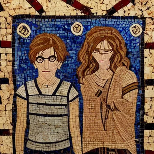 Image similar to harry potter in a ancient greek mosaic