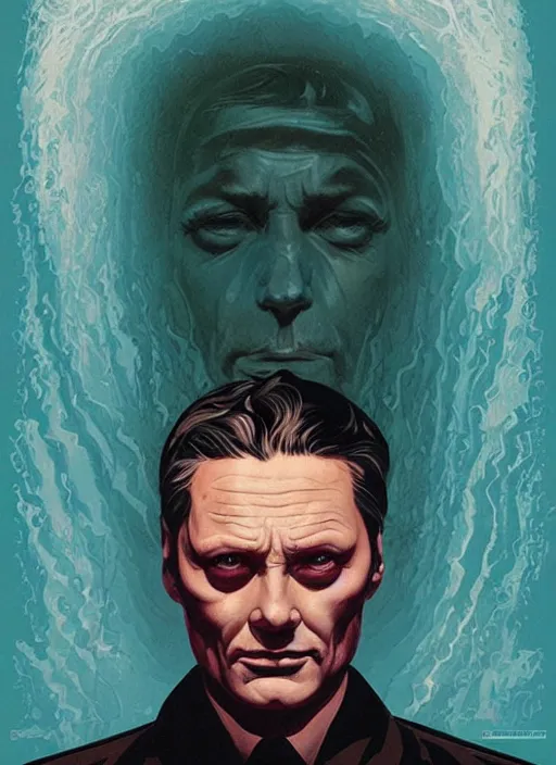 Image similar to poster artwork by Michael Whelan and Tomer Hanuka, Karol Bak of the Mads Mikkelsen, from scene from Twin Peaks, clean