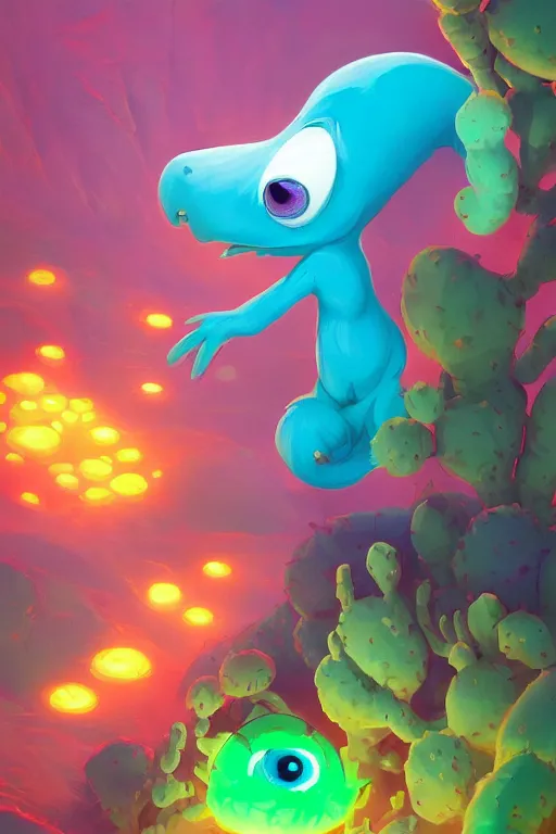 Image similar to smurf ghost creature animal sushi cristal very big eye roots cactus elemental flush of force nature micro world fluo fishscale, behance hd by jesper ejsing, by rhads, makoto shinkai and lois van baarle, ilya kuvshinov, rossdraws radiating a glowing aura global illumination ray tracing hdr