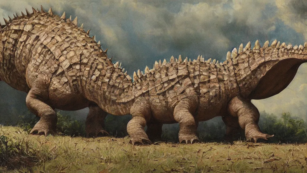 Image similar to a detailed painting of a stegosaurus by charles knight