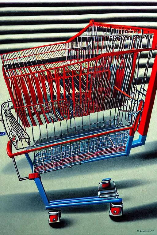 Prompt: a hyperrealistic detailed painting of a creature made of shopping carts at the super market by chris cunningham and richard corben, highly detailed, vivid color,