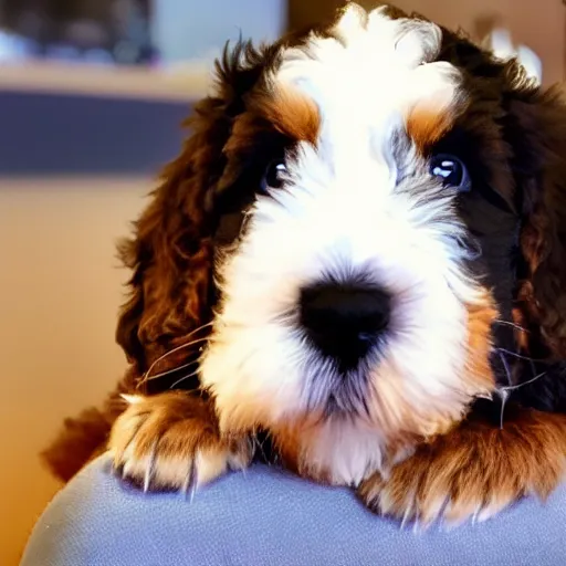 Image similar to Bernedoodle puppy with huge eyes