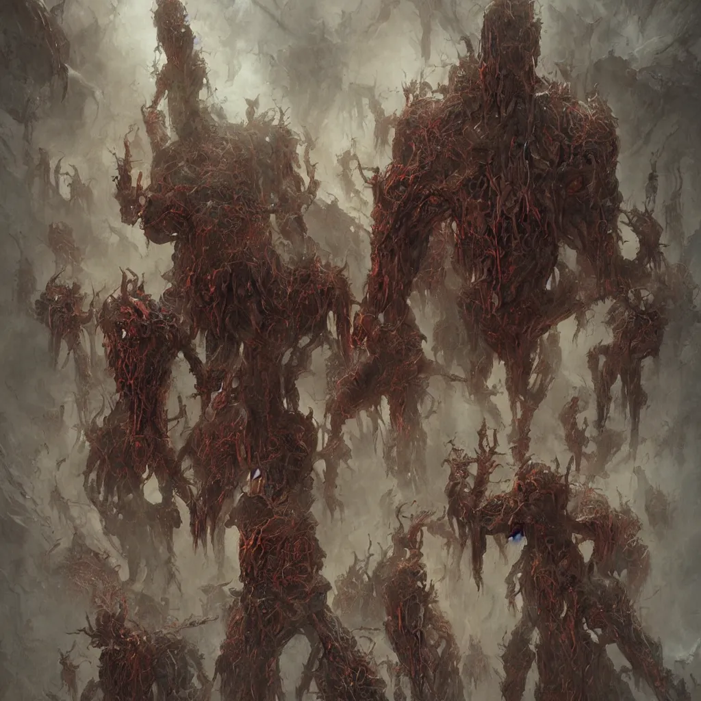 Image similar to sentient ghostbusters bizarre demi - gods expelling demons by greg rutkowski, zdzislaw beksinski,