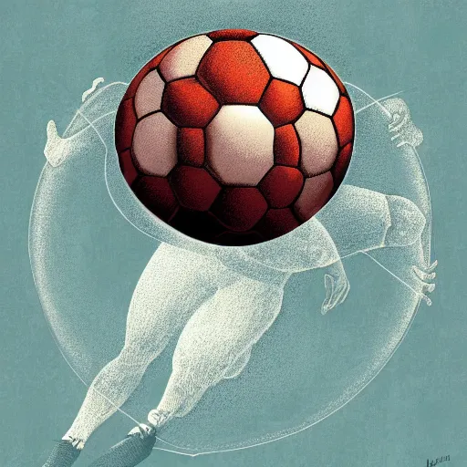 Prompt: illustration of football ball, by, da vinci and victo ngai