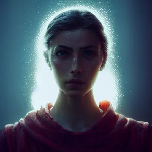 Image similar to portrait art of female angel by alessio albi 8 k ultra realistic, lens flare, atmosphere, glow, detailed, intricate, full of colour, cinematic lighting, trending on artstation, 4 k, hyperrealistic, focused, extreme details, unreal engine 5, cinematic, masterpiece