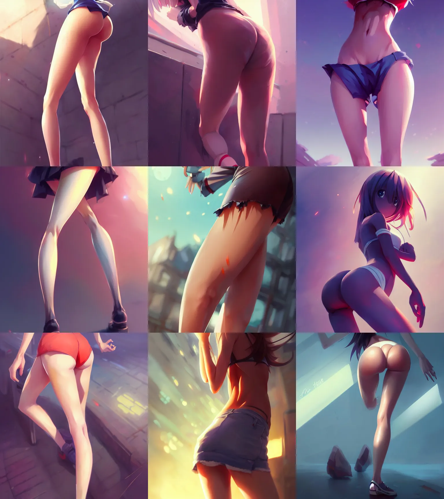 Prompt: attractive anime girl, thigh focus, thigh gap, juicy legs, skindentation, thighs close up, slim figure, accentuated hips, bottom body close up, attractive features, details, sharp focus, illustration, photorealistic art by Jordan Grimmer and greg rutkowski, Trending artstation, pixiv, digital Art