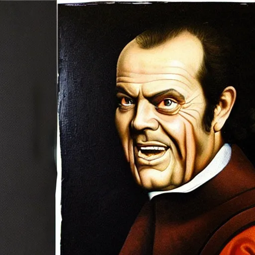 Image similar to a renaissance style portrait painting of Jack Nicholson