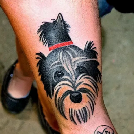 Image similar to a Russian criminal tattoo of a Yorkshire terrier