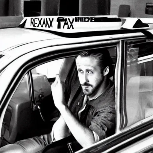 Image similar to ryan gosling working as taxi driver in simpsons