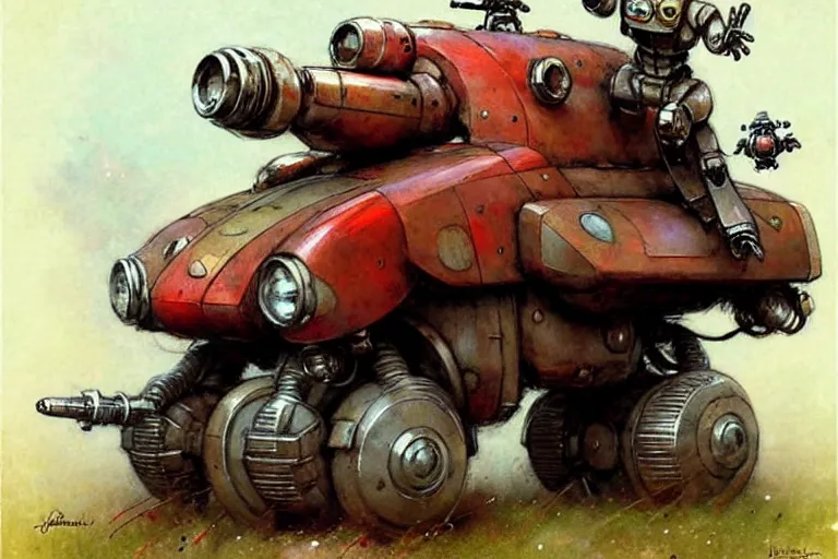 Image similar to adventurer ( ( ( ( ( 1 9 5 0 s retro future robot mouse battlemech mecha wagon house. muted colors. ) ) ) ) ) by jean baptiste monge!!!!!!!!!!!!!!!!!!!!!!!!! chrome red