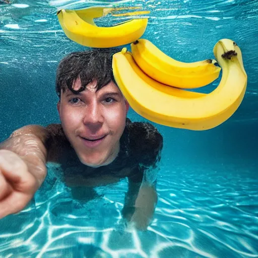 Image similar to a man drowning in a pool full of bananas