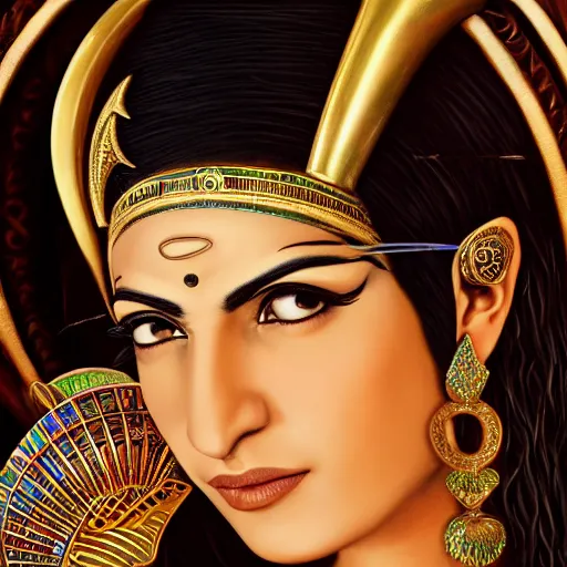 Image similar to a detailed fantasy character portrait of om kalthoum as egyptian goddess of music by lauri blank, artgerm, evelyn de morgan, 8K, 50mm lens