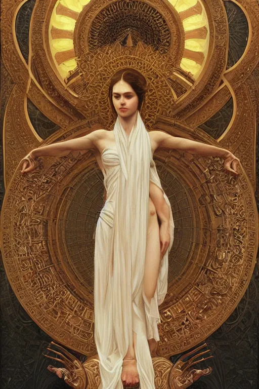 Image similar to a full body portrait of a beautiful ethereal delicate babylonian mage queen meditative sacral pose catholic stages of the cross, intricate, elegant, highly detailed, digital painting, artstation, concept art, smooth, sharp focus, illustration, art by krenz cushart and artem demura and alphonse mucha